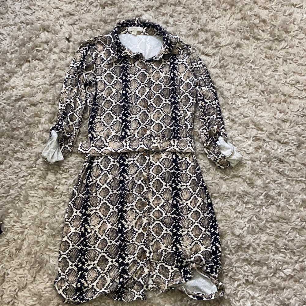 snakeskin button down dress with belt